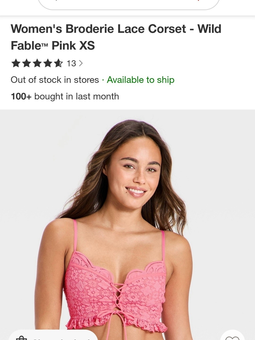 wild fable Pink Broderie Lace Corset Bandeau Top